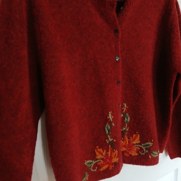 Marisa Christina Wool Blend Fall Embroidered Button Front Cardigan Size L - Picture 3 of 9